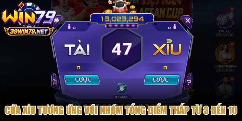 Cửa Xỉu tương ứng với nhóm tổng điểm thấp từ 3 đến 10